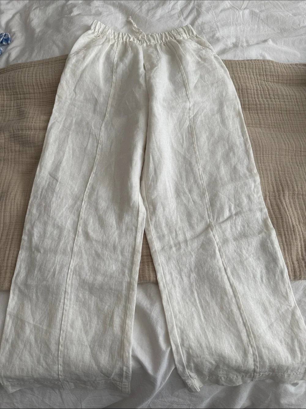 Zara Cream Drawstring Linen-Blend Shorts